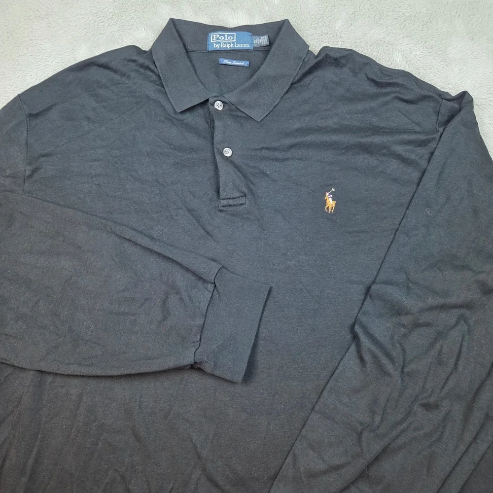 Polo Ralph Lauren Long Sleeve Polo Mens XL Pima Interlock Flesh Pony Black Shirt